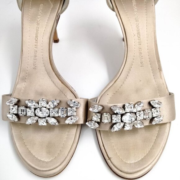 Giuseppe Zanotti Champagne Satin Jeweled Embellished Heels 39.5 9.5 - Picture 3 of 13